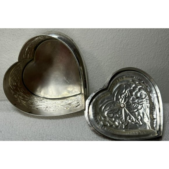 Heart Shaped Repousse Tea Caddy/trinket Box With Finial Epns Made In India Vtg - Picture 7 of 12
